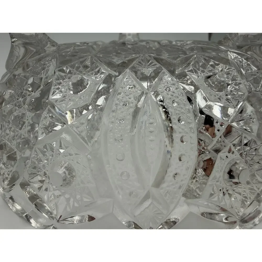 Vintage American Brilliant Period Cut Glass Footed Bowl Scalloped Edge 7
